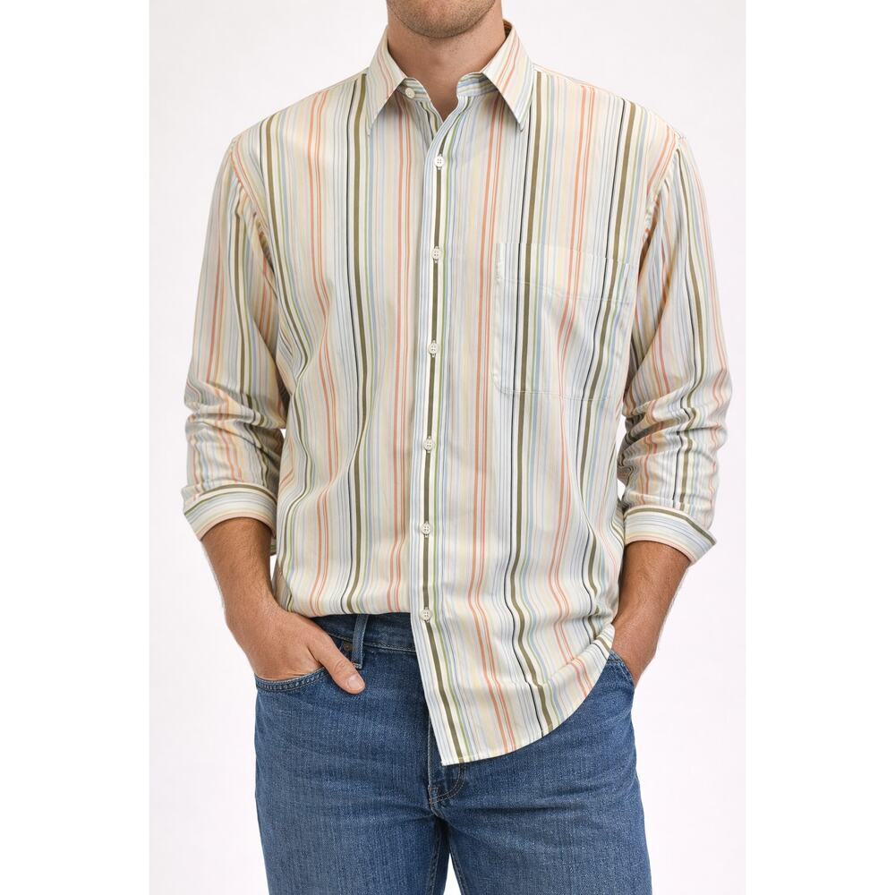 Jos A bank travelers sz M multi color pastel striped long sleeve button up EUC